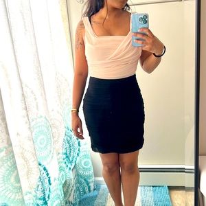 Express Design Studio Two Toned Pink/Cream and Black Ruched Dress